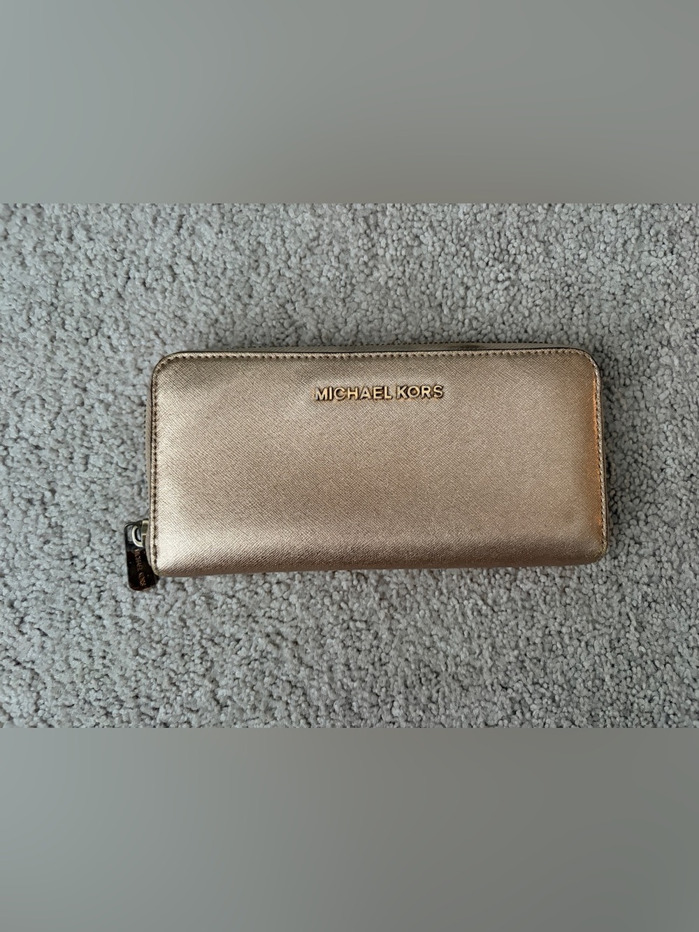 Michael Kors Rose Gold Saffiano Zip Wallet